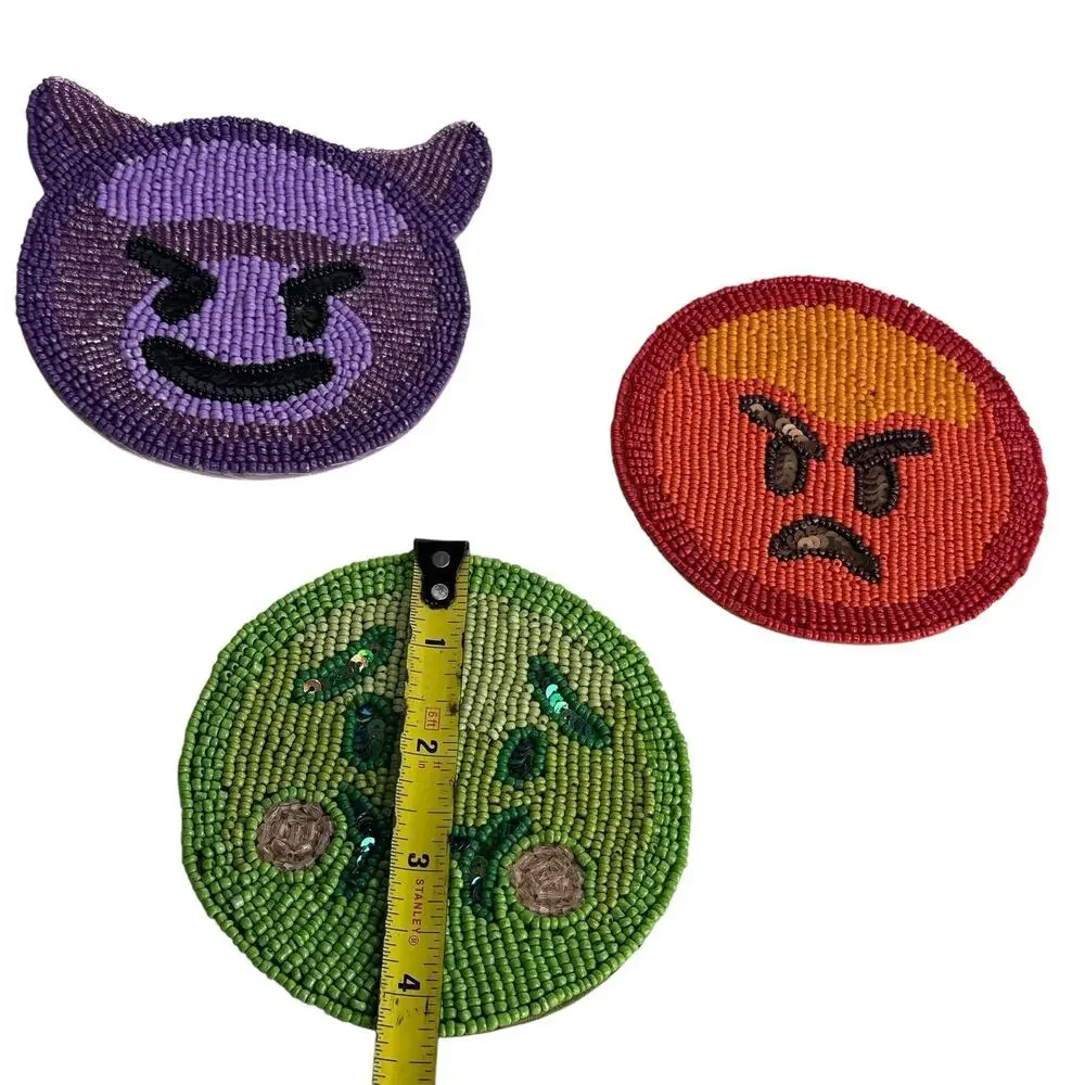 KIM SEYBERT Emoji Coasters set of 6 Glass Beaded